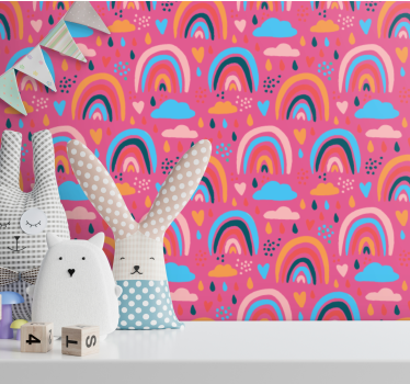 Minimalistiska regnbågar med rosa bakgrund barn tapeter - Tenstickers