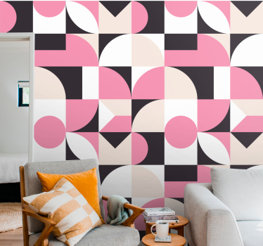 Modernt rosa och svart mönster tapet geometriska former - Tenstickers