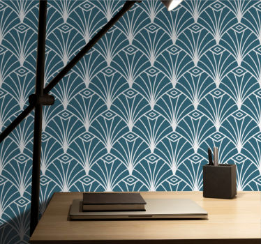 Modern konst blå och vit deco mönster geometrisk tapet - Tenstickers