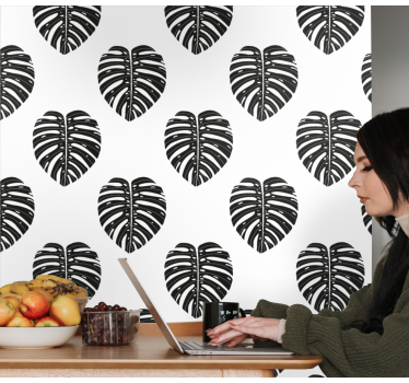 Monstera blad svart tapet - Tenstickers