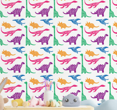 Namngivna dinosaurier barn tapeter - Tenstickers