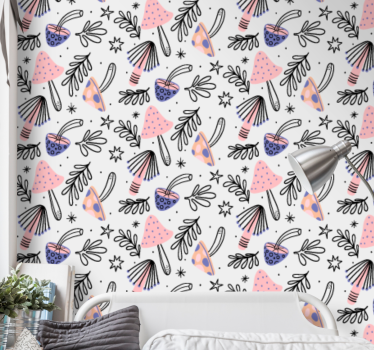 Tapet blad med lekfulla botaniska motiv - Tenstickers
