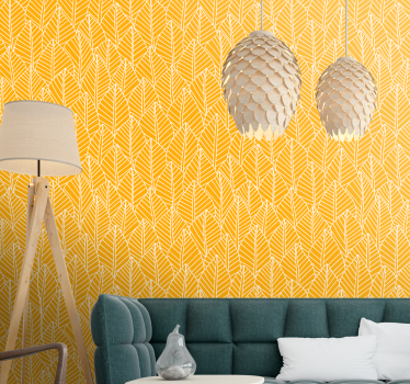 Orange brookes leaf kinfolk mönster lounge tapet - Tenstickers