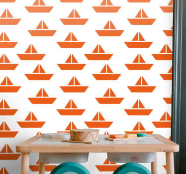 Orange segelbåtsmotiv barn tapet - Tenstickers