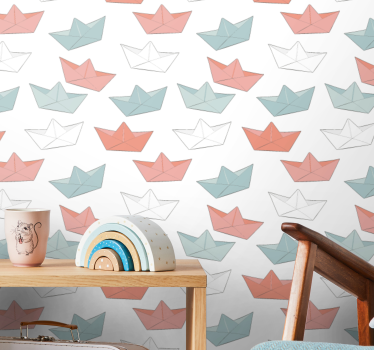 Origami båt mönster barn tapet - Tenstickers