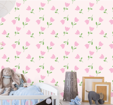 Pastellrosa söt blommönster bebis tapet - Tenstickers