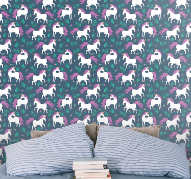 Platt unicorn blå mönster barn tapet - Tenstickers