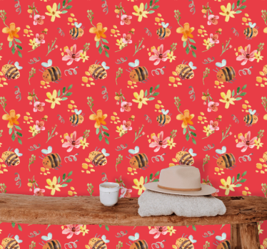 Retro bin och blommor tapeter - Tenstickers