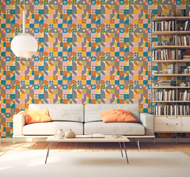 Retro geometrisk fondtapet vardagsrum - Tenstickers
