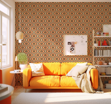 Retro orange och brun fondtapet vardagsrum - Tenstickers