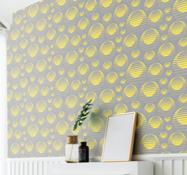 Retro sun draw grå gul cool abstrakt tapet - Tenstickers