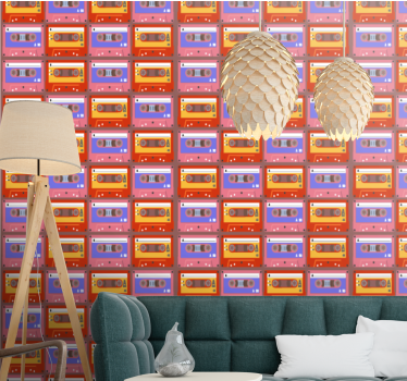 Röd och rosa 80-tals kassettmönster retro tapet - Tenstickers