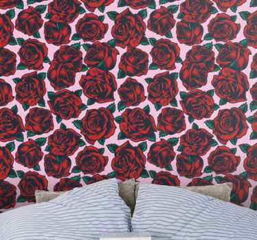 Röda rosor blommiga tapeter - Tenstickers