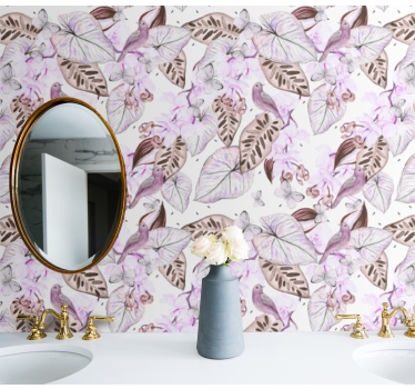 Rosa blommor och fåglar natur tapeter - Tenstickers