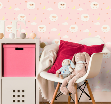 Rosa himmel med får barn tapet - Tenstickers