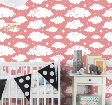 Rosa himmel med moln barn tapet - Tenstickers