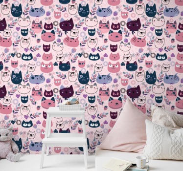 Rosa katter mode mönster barn tapet - Tenstickers