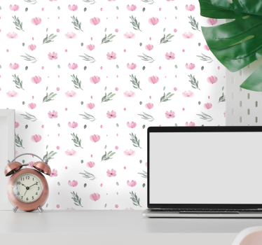 Rosa minimalistiska små blommor barn tapet - Tenstickers