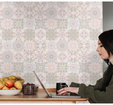 Rosa och grå kakeleffekt tapet - Tenstickers