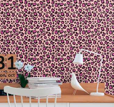 Rosa och svart klassisk leopardo imitation lounge tapet - Tenstickers