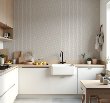 Skandinavisk stil beige och vitt tapet kök - Tenstickers