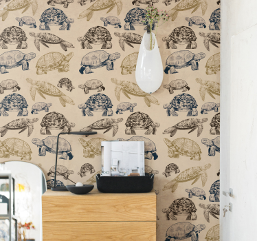 Sköldpaddor beige bakgrund sovrum tapet - Tenstickers