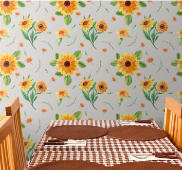 Solros akvarell blommönster kökstema tapeter - Tenstickers
