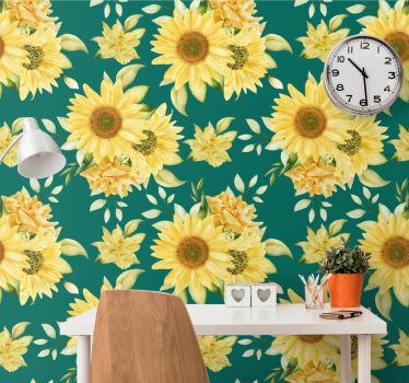 Solrosor och en trädgårdsblommig tapet - Tenstickers