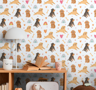 Söt hund och regnbågsmönster barn tapet - Tenstickers