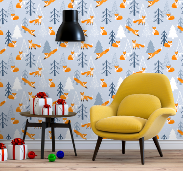 Söt räv vinter skog mönster design xmas tapeter - Tenstickers