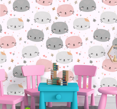Söta grå och rosa kattungar tapeter för sovrummet - Tenstickers