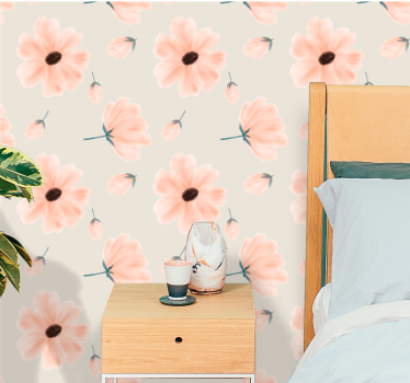 Stora blommor aquarelle mönster på beige sovrum tapeter - Tenstickers