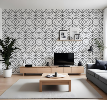 Svart och vitt geometriskt mönster modern tapet - Tenstickers