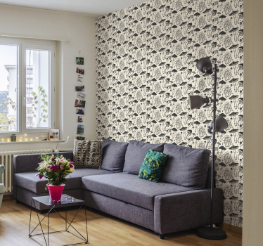 Svart teckning svamp mönster super natur tapet - Tenstickers