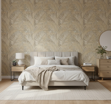 Tapet blad beige palmstruktur - Tenstickers