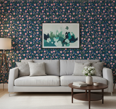 Tapet blommig blommönster 'floflo' blå - Tenstickers