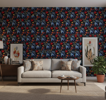 Tapet blommig blomtryck 'tricot' svart - Tenstickers