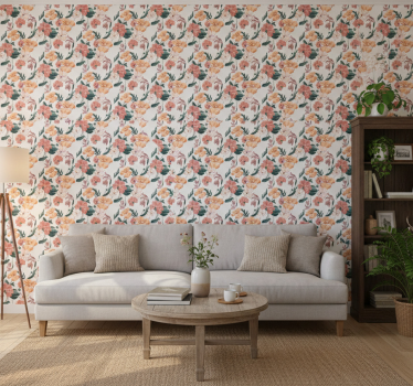 Tapet blommig blomtryck 'ziedi' vit - Tenstickers