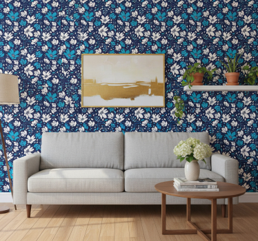 Tapet blommig vita prästkragar på blå bakgrund - Tenstickers