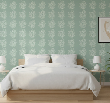 Tapet blommor grön minimalistisk fin blomma - Tenstickers