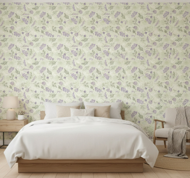Tapet blommor lila blommor på grön bakgrund - Tenstickers