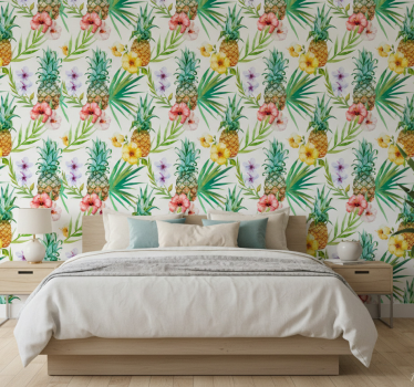 Tapet blommor målad ananas - Tenstickers