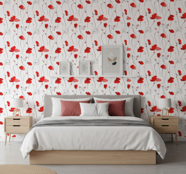 Tapet blommor poppyteckning - Tenstickers