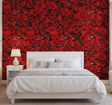 Tapet blommor röda rosor romantiska - Tenstickers