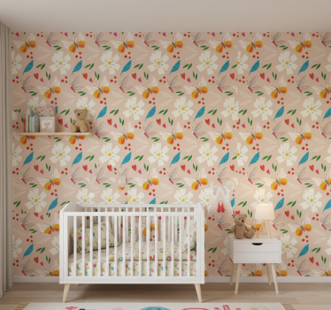 Tapet fjärilar blommor och fjärilar på beige bakgrund - Tenstickers