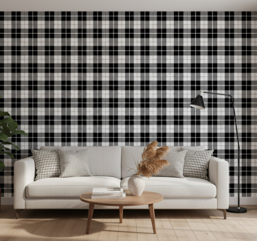 Tapet geometriska former svart och vit rutigt - Tenstickers