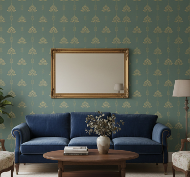 Tapet klassisk teal jugendstil m gyllene blommor - Tenstickers