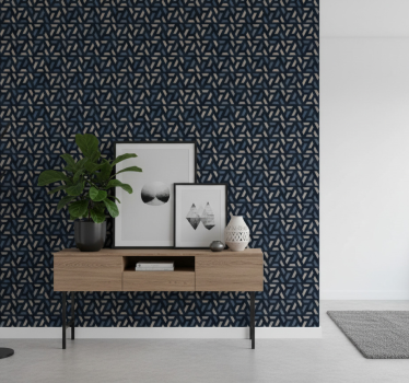 Tapet korridor geometriskt blått och grått triangelmönster - Tenstickers