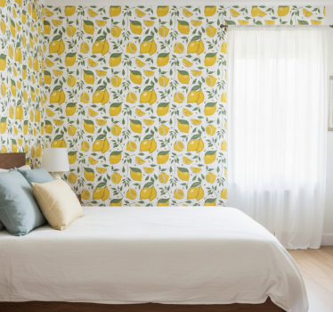 Tapet sovrum citroner och krämfärgad blommor - Tenstickers