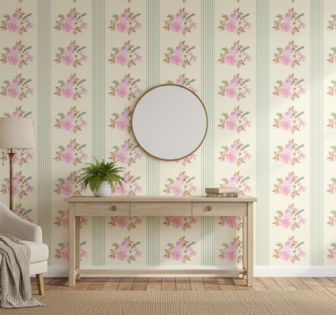 Tapet sovrum fransk provensalsk randig blommönster - Tenstickers